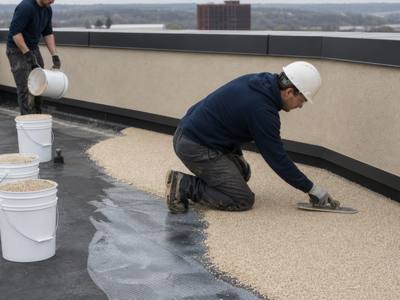 Rubber surfacing being laid on a rooftop terrace